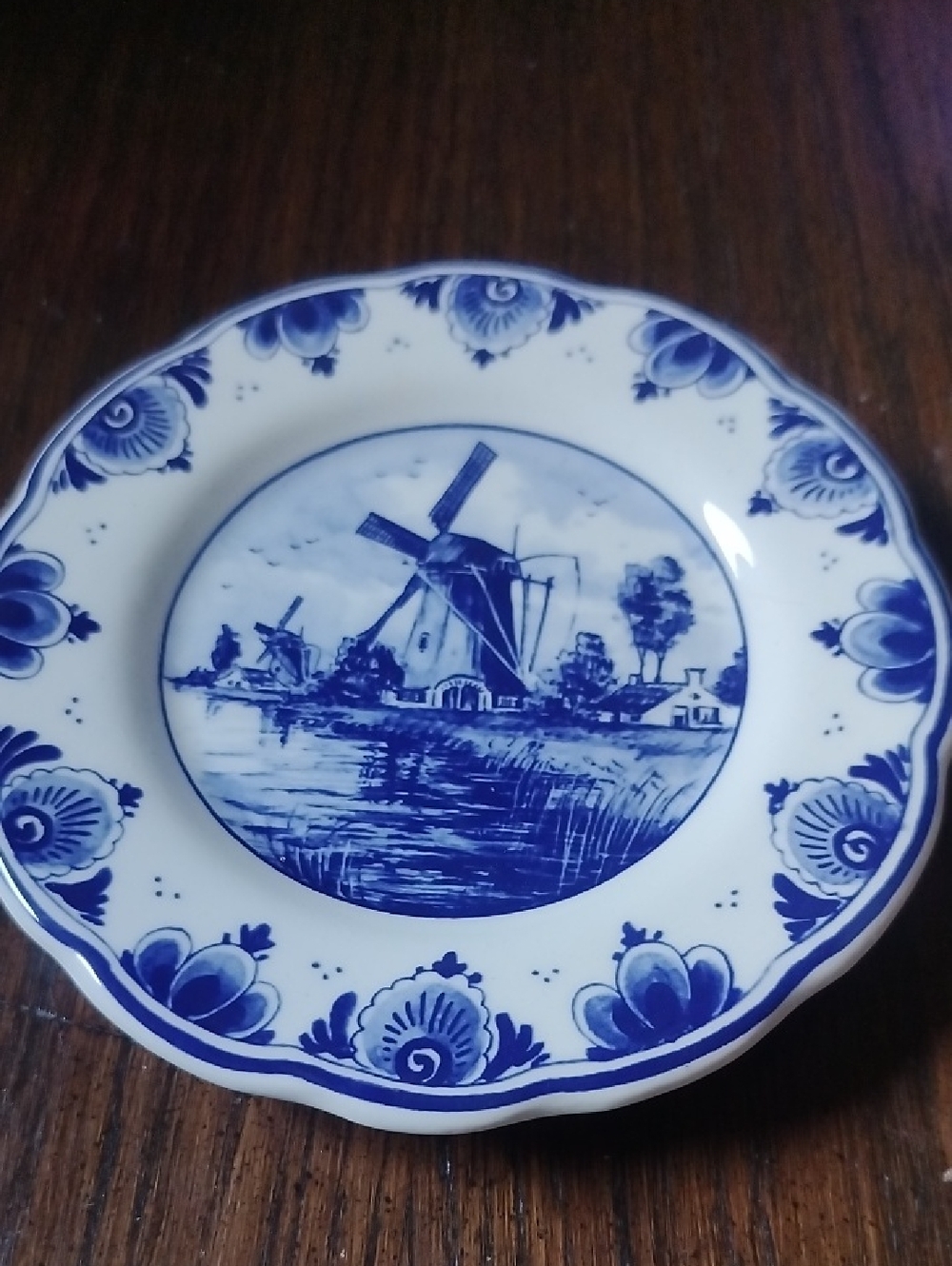 Delft Blue and White Windmill Decorative Plate , Vintage 5x5